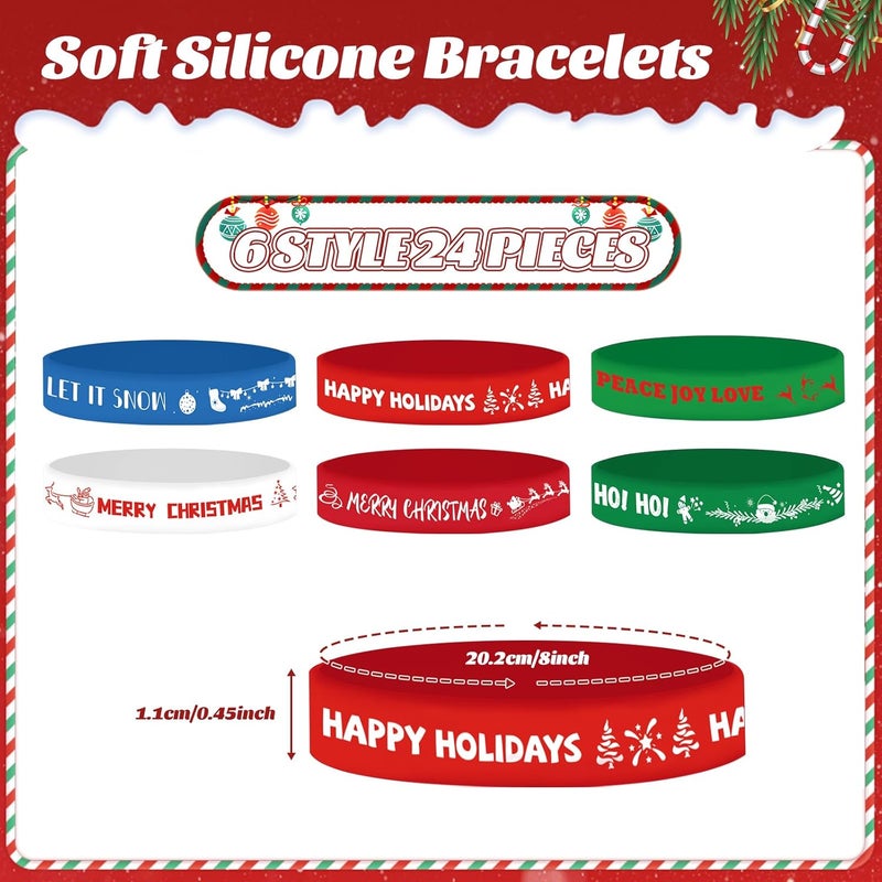 Zhirlyn 48 Pcs Christmas Pencils Set 24 Pcs Christmas Pencil Xmas Pencil 24 Pc Christmas Silicone Bracelets Silicon Wristbands Christmas Stocking Stuffers (Classic) - Image 2